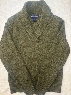 Brooks Womens V-Neck Sweater - Olive Green 100% lambswool!!
